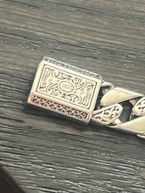 925 Sterling Silver Other - Sterling Silver Vintage Floral Carved Cuban Curb Chain Bracelet